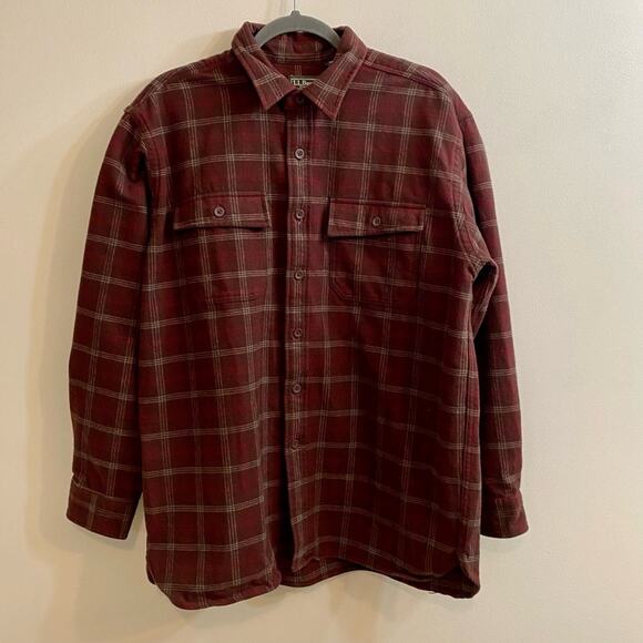 VTG L.L. Bean Brown Plaid Cloth Heavy Flannel Button Up Shirt USA Men’s Sz Large - Picture 1 of 13